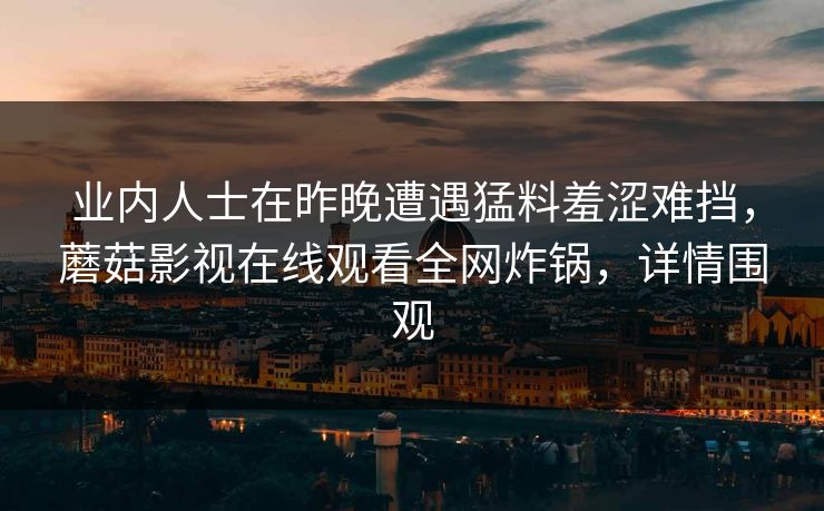 业内人士在昨晚遭遇猛料羞涩难挡，蘑菇影视在线观看全网炸锅，详情围观