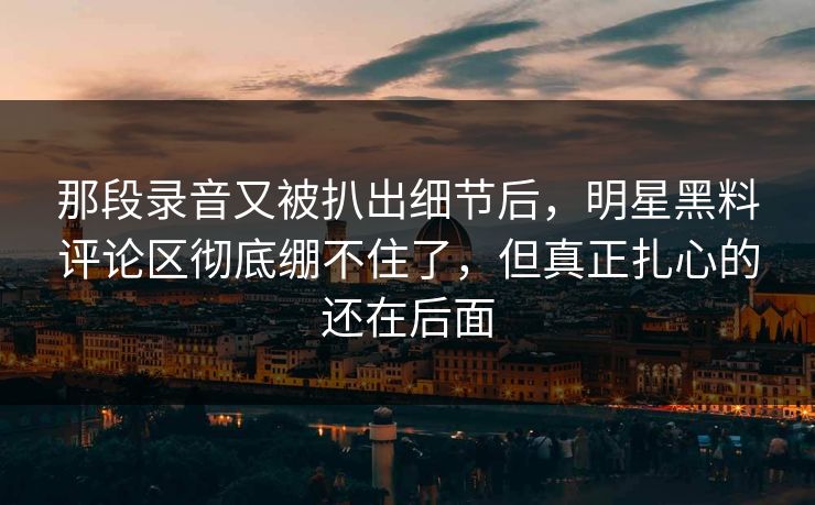 那段录音又被扒出细节后，明星黑料评论区彻底绷不住了，但真正扎心的还在后面